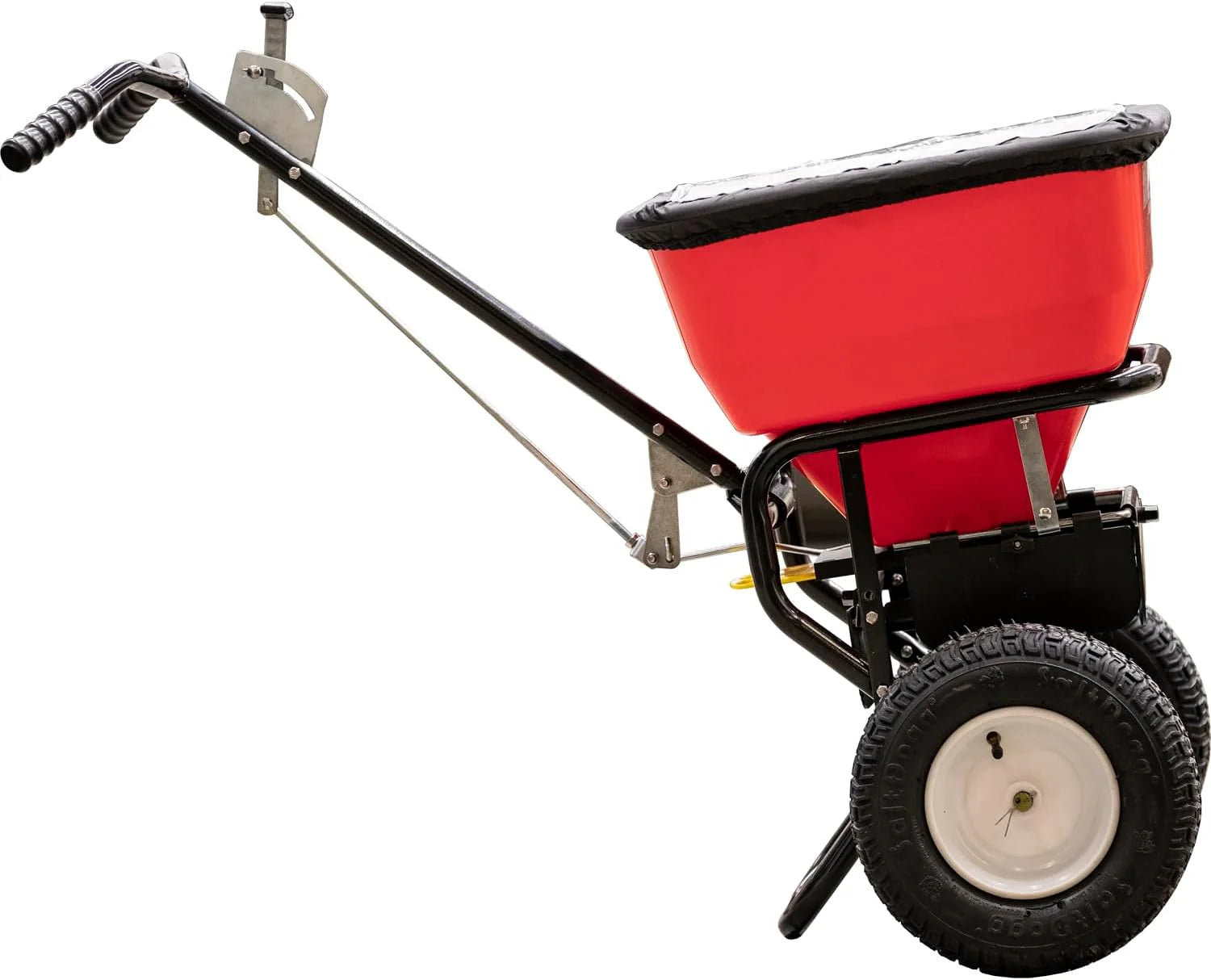 Walk Behind Push Spreader, 100lb Capacity, For Salt, Ice & Snow Melt, Included Grate & Cover With Enclosed Gearbox for Protection.