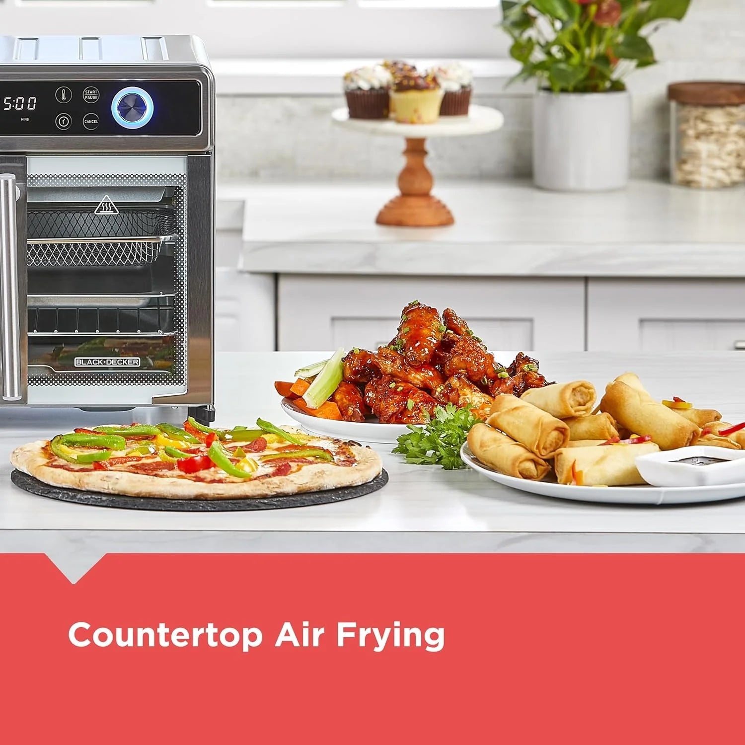 Air Fryer Toaster Oven Combo, 12 in 1 Countertop Convection Oven Cooks Food Fast, Fits a Whole Pizza or 6 Toast Slices, French Doors with Stainless Steel Finish.