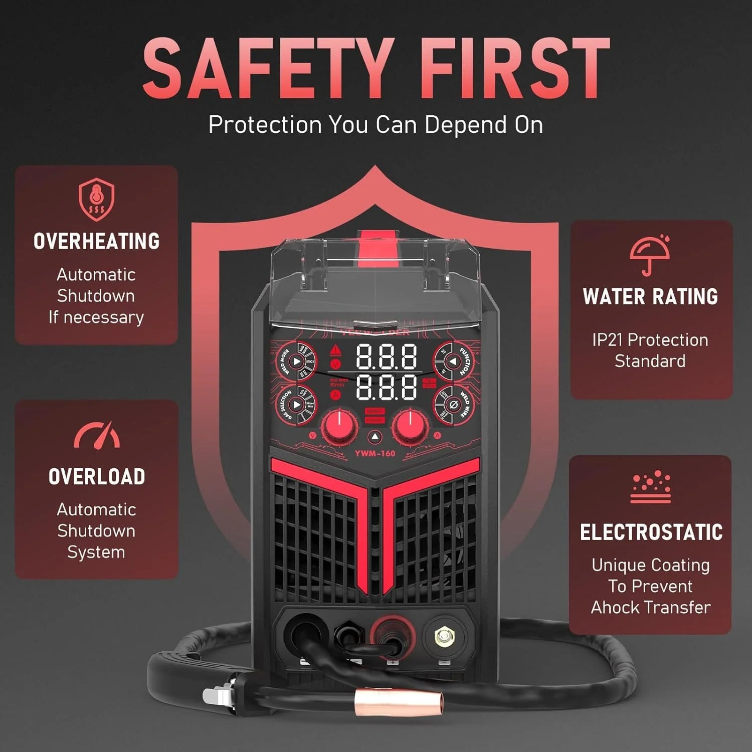 135Amp MIG Welder,110V Flux Core Welder Flux Core MIG/Lift TIG/Stick 3-in-1 Large LED Digital Display Welding Machine IGBT Inverter Welder FLUX-135PRO