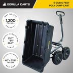 Heavy Duty Poly Utility Dump Wagon Garden Cart w/Pneumatic Tires, 6 Cu Ft - 1200 lb Capacity Outdoor Wheelbarrow for Yard, Landscaping & Gardening, Lawn Tractor or ATV Towable-Gorilla Carts