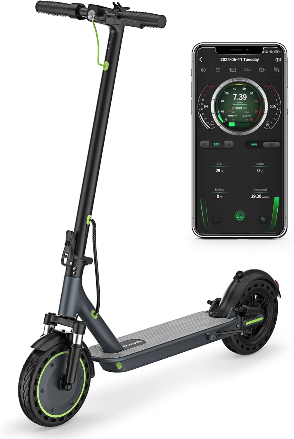 Electric Scooter - 8.5" Solid Tires, 350W Motor, Up to 19 MPH and 21-23 Miles Long-Range Portable Foldable Commuting Scooter for Adults with Double Braking System and App