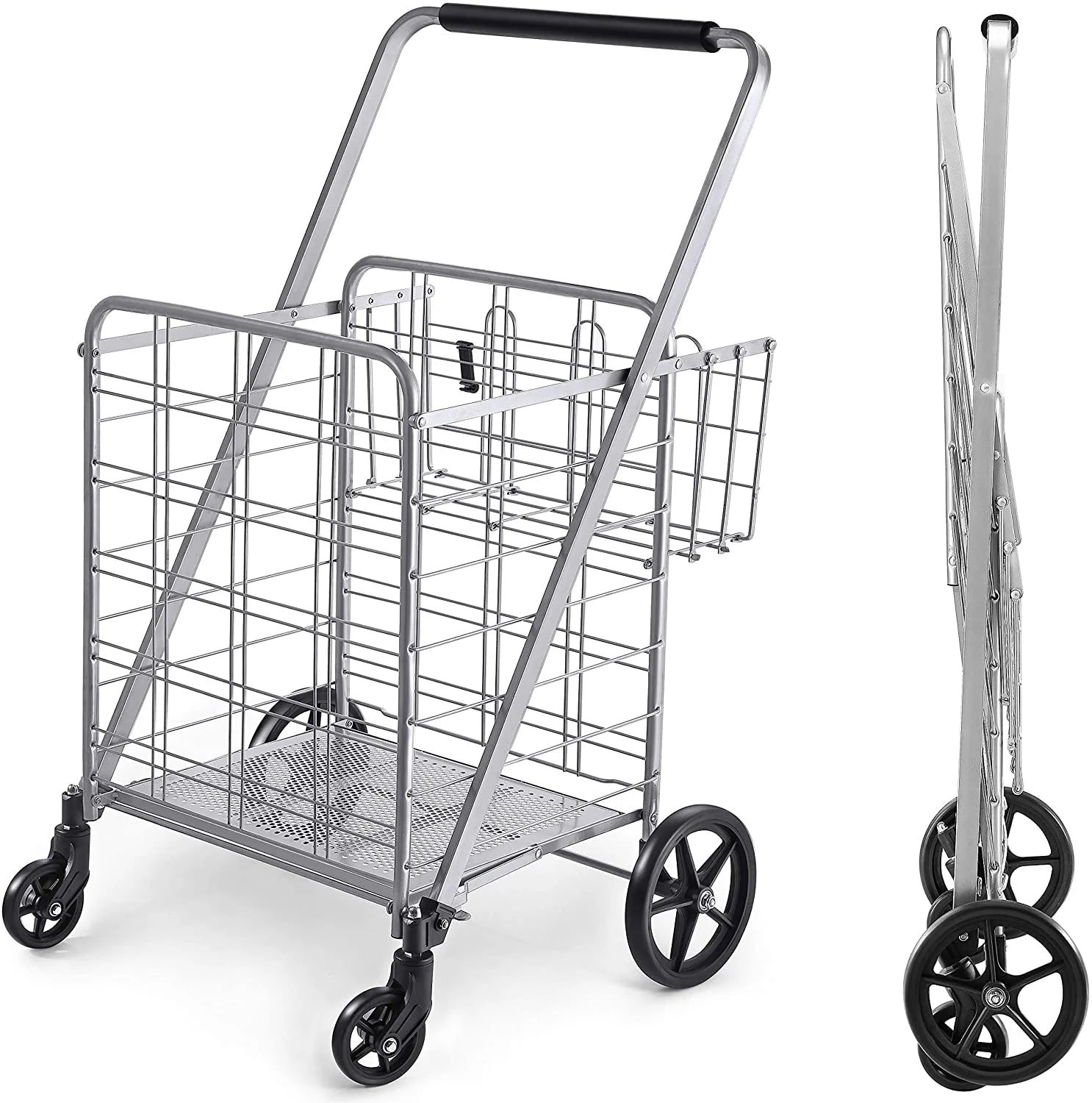 Shopping Cart with Wheels, Metal Grocery Cart with Wheels, Shopping Carts For Groceries