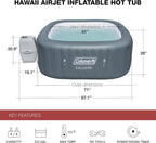 4 to 6 Person Inflatable Hot Tub Square Portable Outdoor Spa with 114 Soothing AirJets and Insulated Cover.