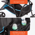 Convenience Stroller, Blue/Black Lightweight Infant Stroller with Compact Fold