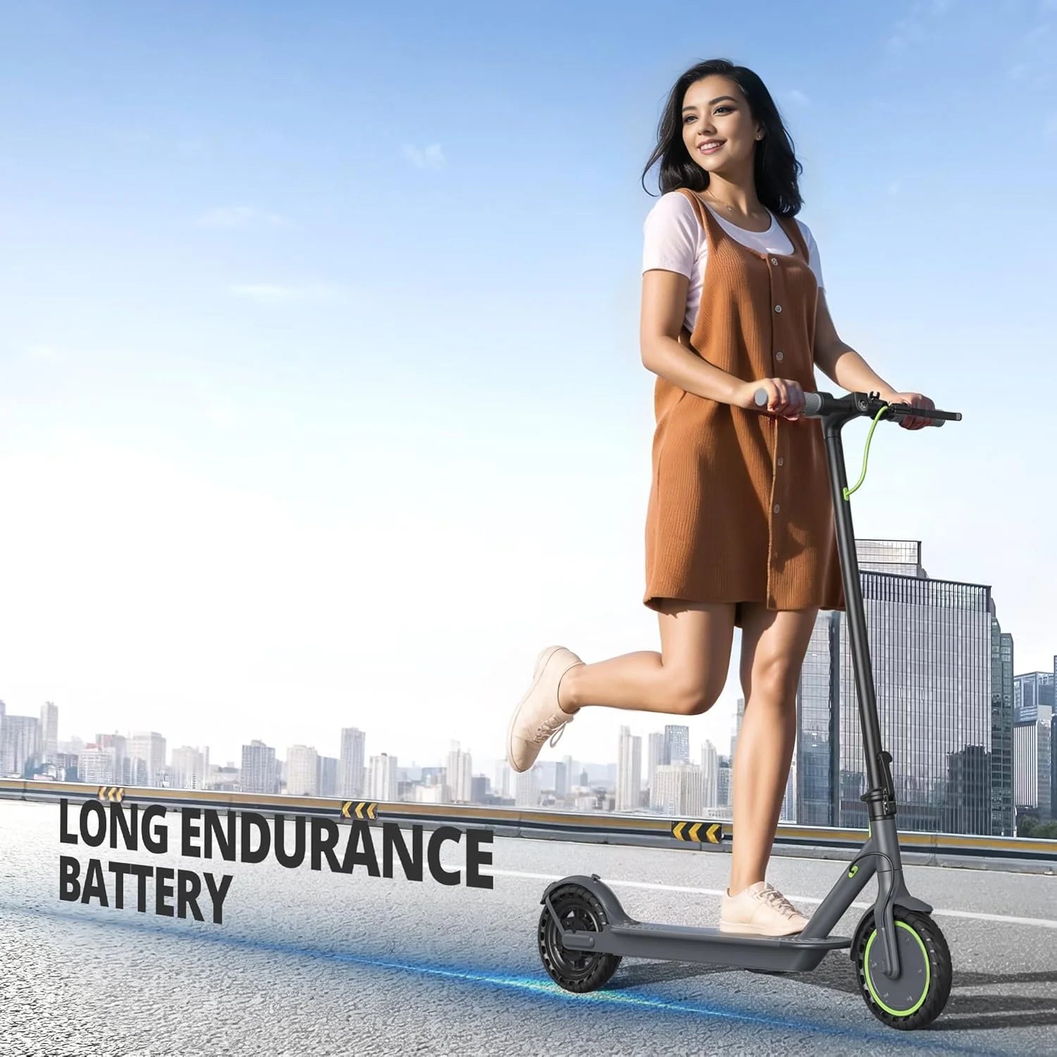 Electric Scooter - 8.5" Solid Tires, 350W Motor, Up to 19 MPH and 21-23 Miles Long-Range Portable Foldable Commuting Scooter for Adults with Double Braking System and App