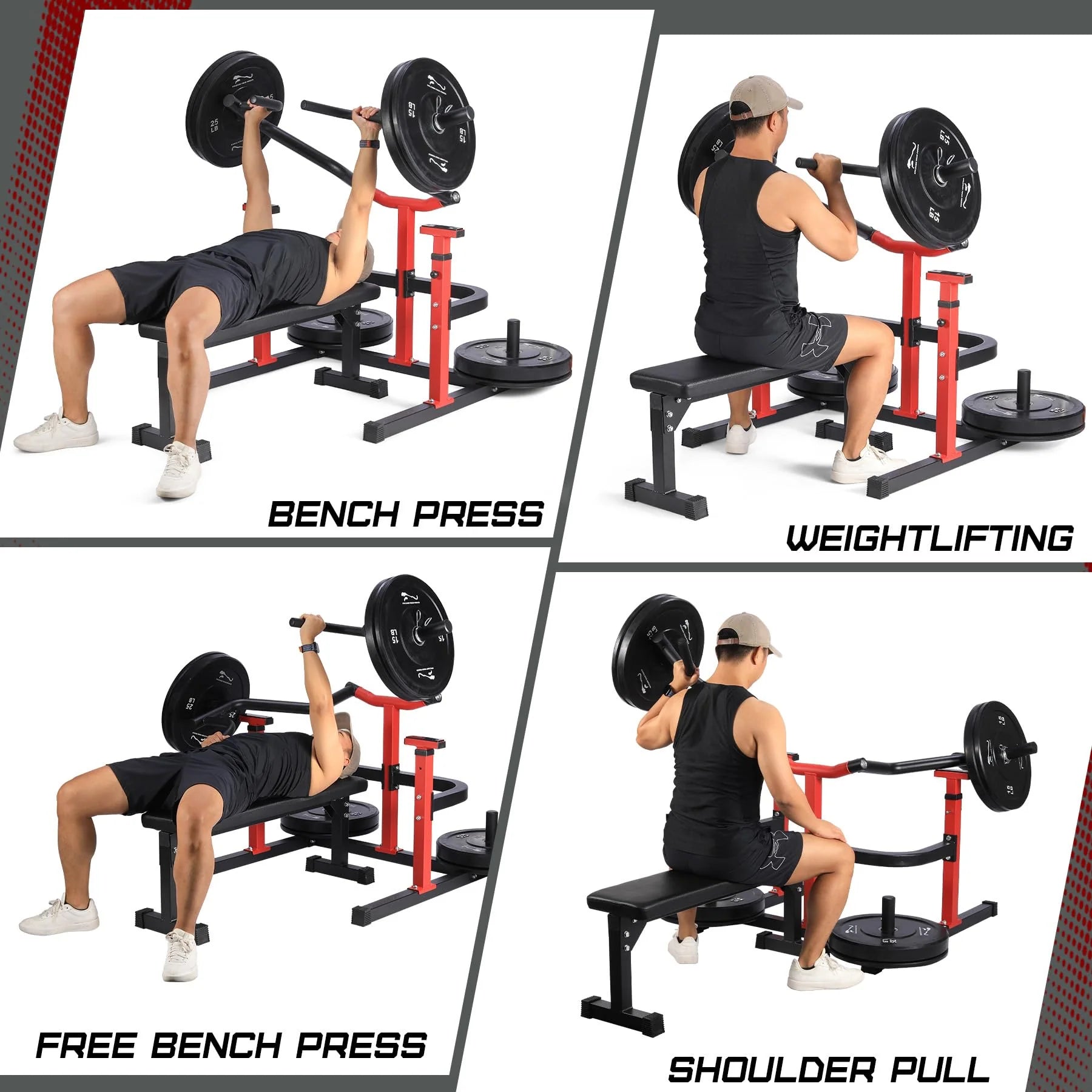 Chest Press Machine, 1050LBS Capacity, Independent Converging Arms, Weight Bench Press with Adjustable Flat Bench for Upper Body Workouts, Red
