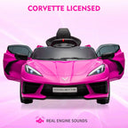 12V Kids Ride on Car Licensed Corvette Battery Powered Car Toddles Electric Sports Car Toy with Remote Control, Visual Dashboard, LED Lights, Music, Gifts for Boys Girls, Rose Red