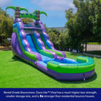 Purple Tropical Lightweight Premium Commercial Grade Water Slide Inflatable with Attached Pool for Kids and Adults (with Blower), Wet Dry Use, Summer Fun
