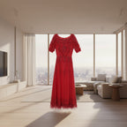 Red lace dress on a white background