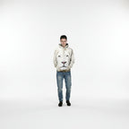 Front view of men’s 3D white lion hooded sweater designed for autumn winter streetwear fashion