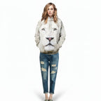 Front view of men’s 3D white lion hooded sweater designed for autumn winter streetwear fashion