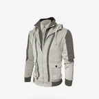 Front view of men’s casual hooded jacket coat with cotton lining and zip cardigan design