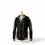 Front view of men’s casual hooded jacket coat with cotton lining and zip cardigan design