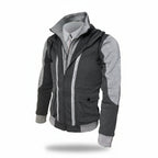 Front view of men’s casual hooded jacket coat with cotton lining and zip cardigan design