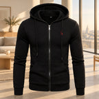 Men's fleece hooded sweater with embroidery detail