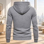 Men's fleece hooded sweater with embroidery detail