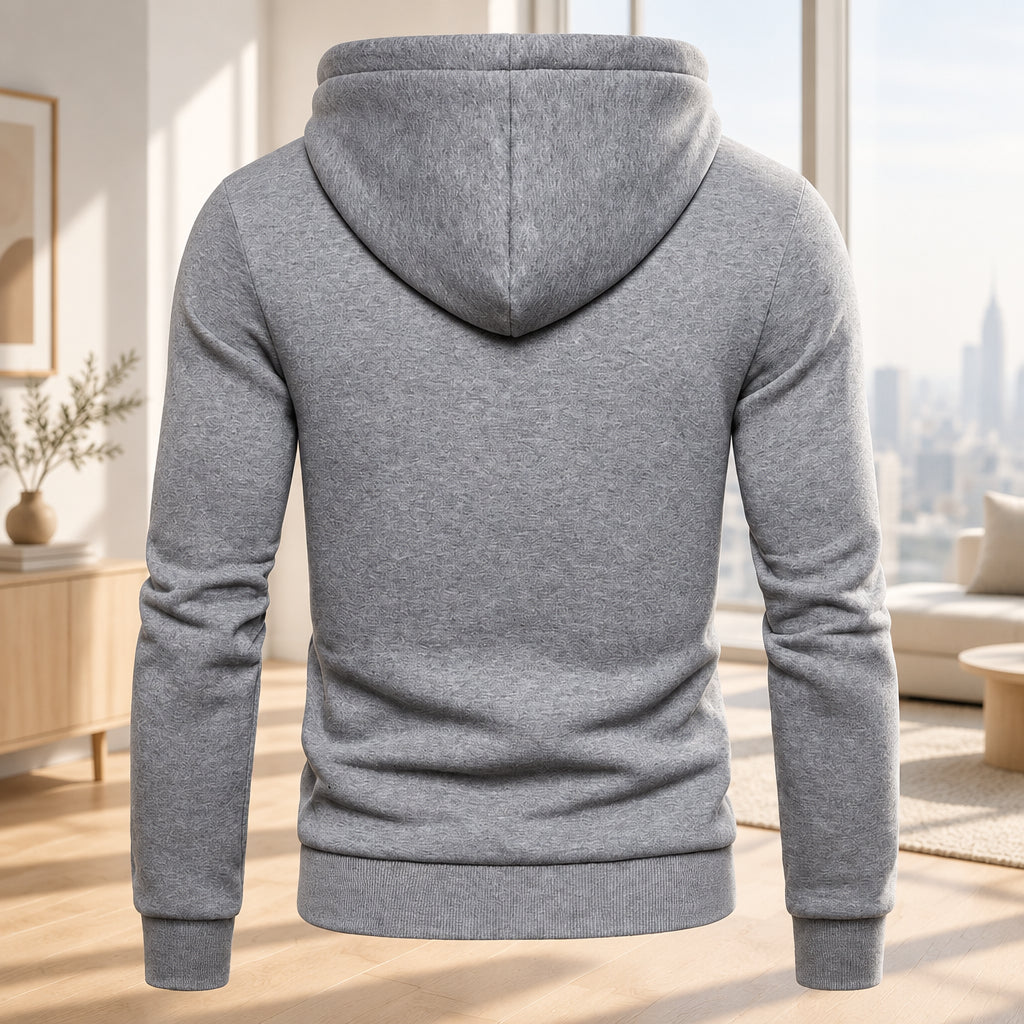 Men's fleece hooded sweater with embroidery detail
