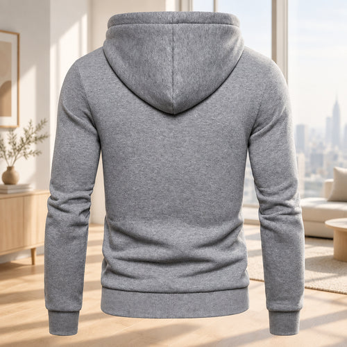 Men's fleece hooded sweater with embroidery detail