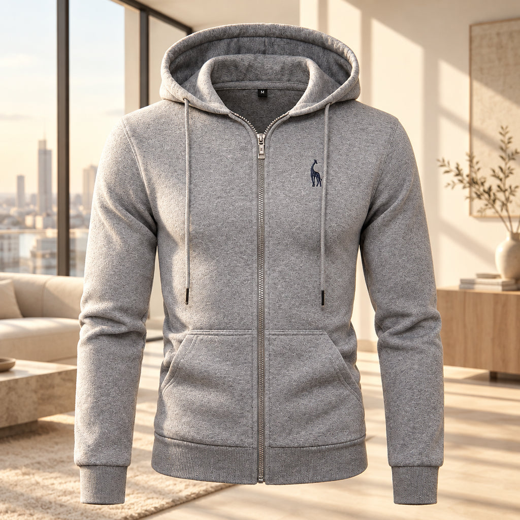Men's fleece hooded sweater with embroidery detail