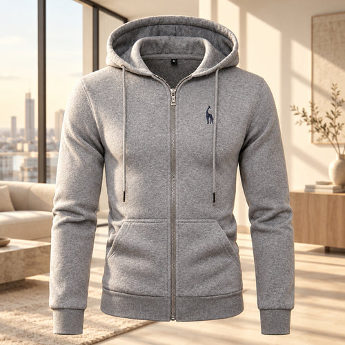 Men's fleece hooded sweater with embroidery detail
