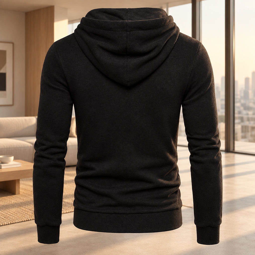 Men's fleece hooded sweater with embroidery detail
