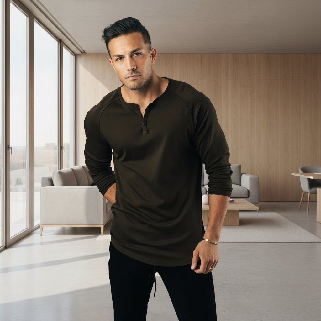 Front view of men’s slim fit fitness T-shirt designed for athletic muscle style