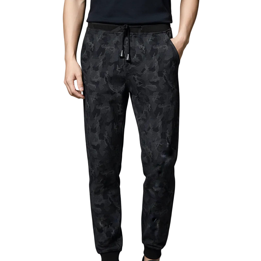 Side view of men’s slim fit jogger pants showing urban hip hop style design