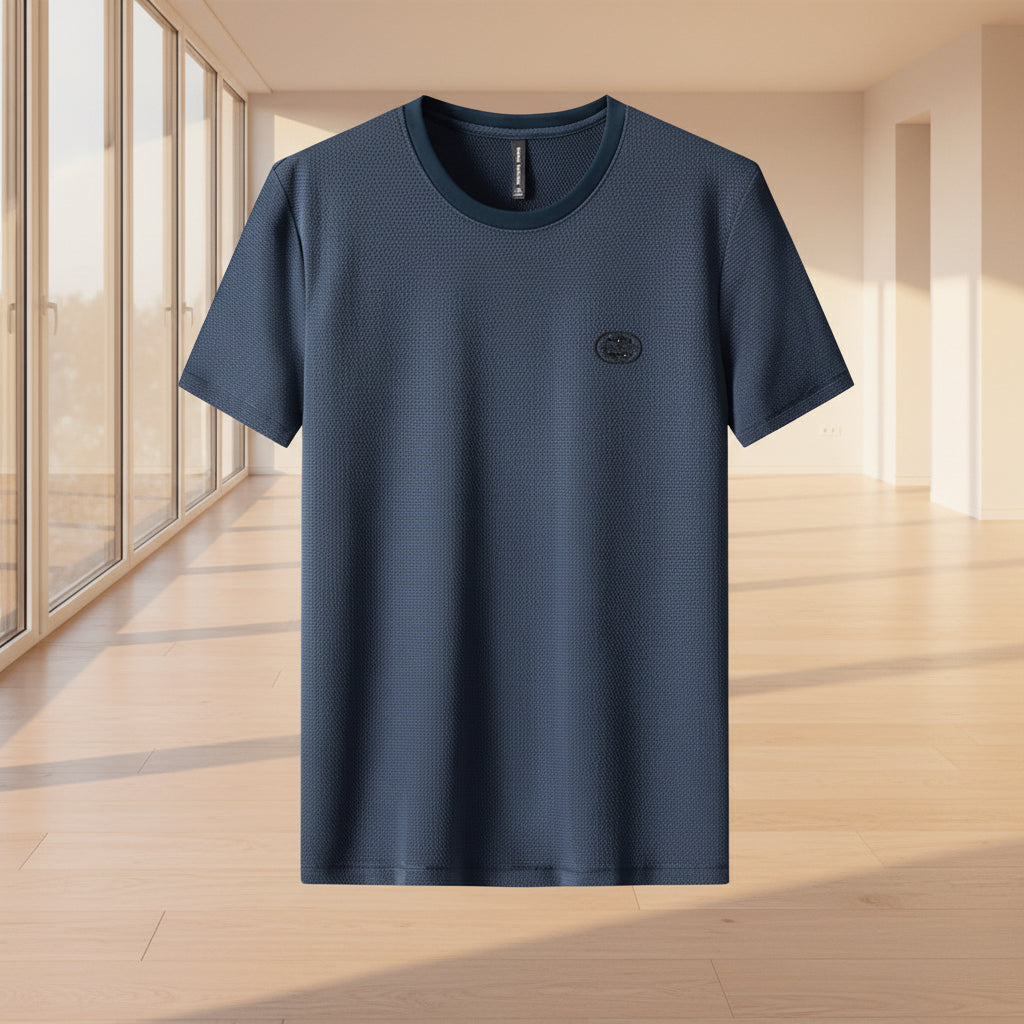 Front view of men’s oversized ice silk cotton T-shirt with loose casual fit design