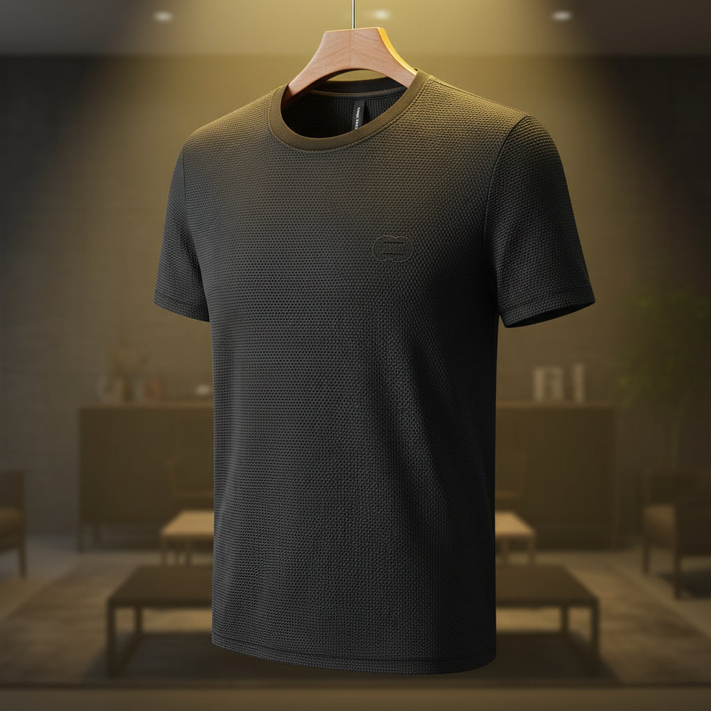Front view of men’s oversized ice silk cotton T-shirt with loose casual fit design