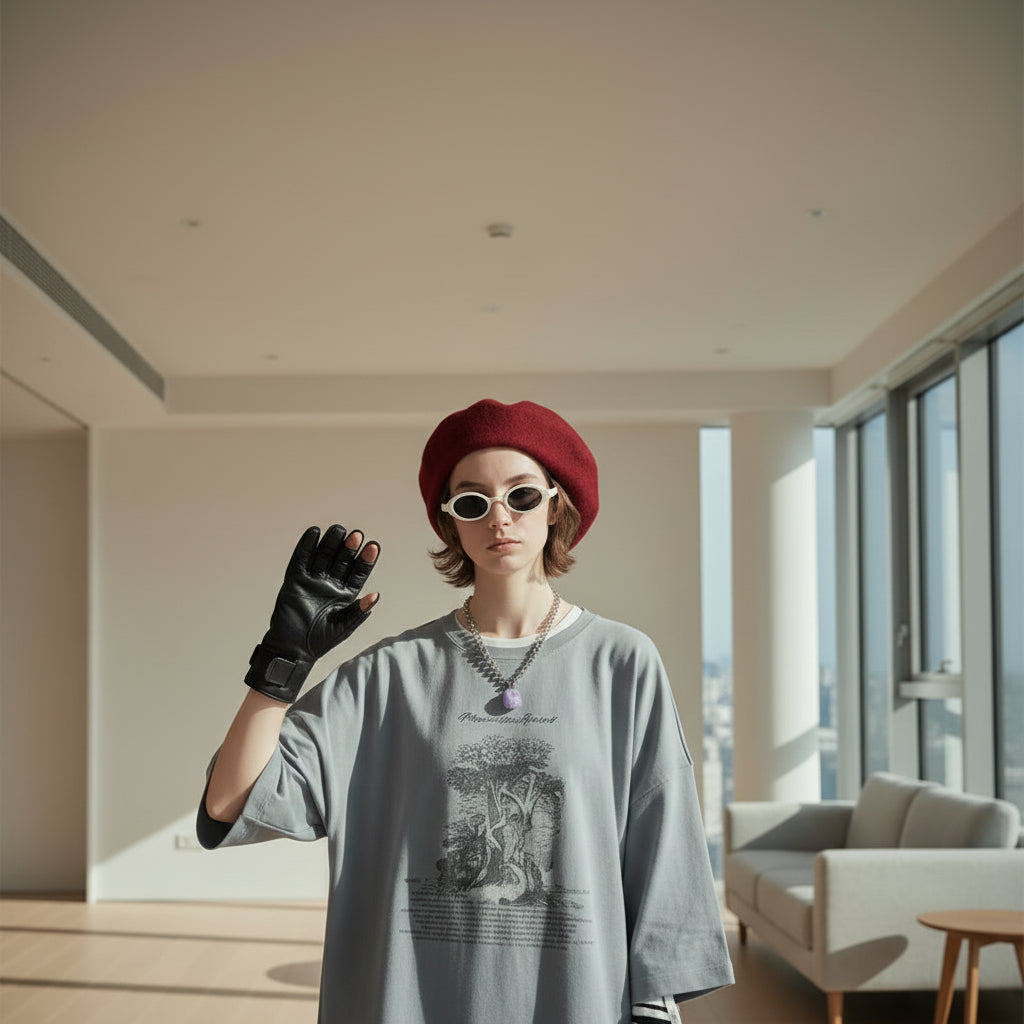 Front view of men’s Yinshan Tide loose fit cotton T-shirt in casual streetwear style