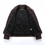 Front view of men’s PU leather jacket coat with slim fit streetwear design