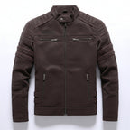 Front view of men’s PU leather jacket coat with slim fit streetwear design