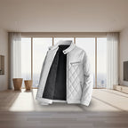 Front view of men’s thick PU leather jacket with fleece lining for winter casual wear